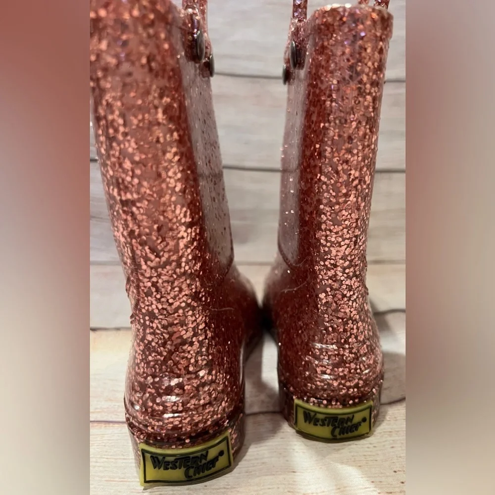 Western chief - KIDS GLITTER RAIN BOOT - ROSE GOLD - Size 8